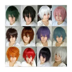 unbranded Män Kvinnor Flerfärgad kort rakt hårstrå Hel peruk för Anime Party Cosplay - Orange><noscript><img width=