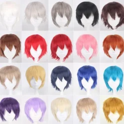 Män Kvinnor Kort rakt hårstrå Peruk Värmebeständig Syntet Orange><noscript><img width=