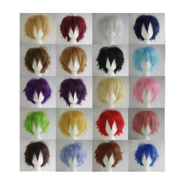 unbranded Män Kvinnor Multi-Color Kort rakt hårstycke Hel Peruk för Anime Party Cosplay - Svart-röd> Peruker