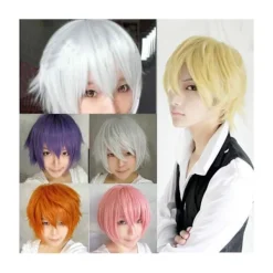 unbranded Män Kvinnor Multi-Color Kort rakt hårstycke Hel Peruk för Anime Party Cosplay - Svart-röd><noscript><img width=