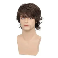Mäns stiliga korta lockiga peruker med lugg Fluffigt fullt hår Cosplay peruk> Peruker