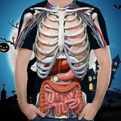 Mänskliga Organ Topp 3D-tryck Skräck Inälvs-Mönster T-shirt Rund Hals Kort Ärm Lös Topp Halloween Dekoration Tillbehör (L)> Dräkter