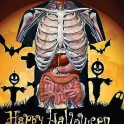 Mänskliga Organ Topp 3D-tryck Skräck Inälvs-Mönster T-shirt Rund Hals Kort Ärm Lös Topp Halloween Dekoration Tillbehör (L)><noscript><img width=