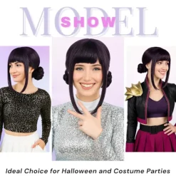 morvally Dam 47 Tum Lila Lång Flätad Hästsvans Peruk - Anime Cosplay Peruker för Kvinnor Halloween Kostymfest><noscript><img width=