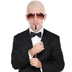 Mr Worldwide Skallig Hätta & Solglasögon Set, Kändisikon Maskerad Pitbull Kostym Tillbehör Sett-FM- 3pcs><noscript><img width=