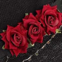 Mörk Gotisk Svart Stickad Häxhatt med Ros för Kvinnor och Flickor Bredbrättad Spetsig Modern Trollkarlhatt för Halloween (Häxhatt med Röd Ros)><noscript><img width=