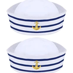 Mörkblå sjömanshatt med vit sjömanshatt för kostymtillbehör (2 st)_xx> Huvudbonader