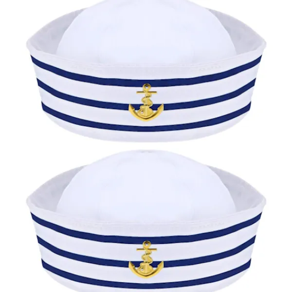Mörkblå sjömanshatt med vit sjömanshatt för kostymtillbehör (2 st)_xx> Huvudbonader
