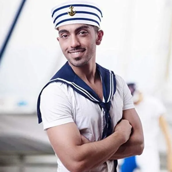 Mörkblå sjömanshatt med vit sjömanshatt för kostymtillbehör (2 st)_xx> Huvudbonader