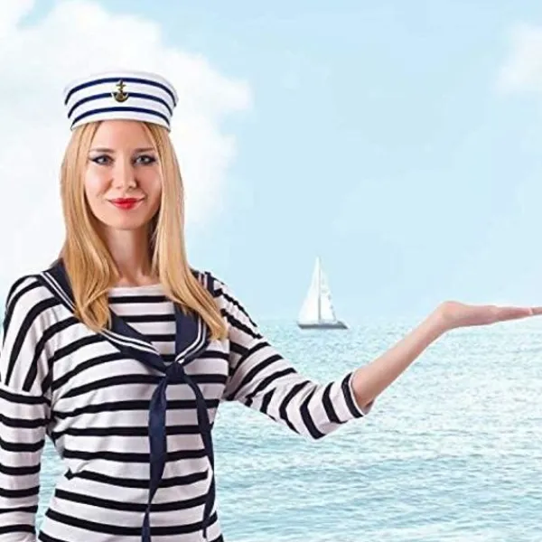 Mörkblå sjömanshatt med vit sjömanshatt för kostymtillbehör (2 st)_xx> Huvudbonader