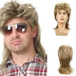 Mullet-peruker för män 80-tals Kostymer Festtillbehör Cosplay Peruk (Ljusbrun)><noscript><img width=