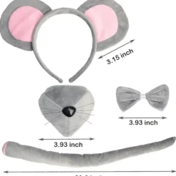 Musdräkt Tillbehörssats - Musöron Hårband Svans Näsa och Fluga, Råttdräkt Tillbehörssats><noscript><img width=