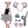 Musdräktsset Musöron Pannband Svans Näsa Fluga Handskar Set Cosplay Kostymtillbehör för Halloween Julfester[PL]> Tillbehör