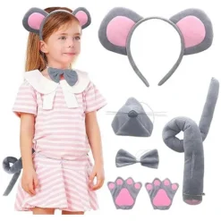 Musdräktsset Musöron Pannband Svans Näsa Fluga Handskar Set Cosplay Kostymtillbehör för Halloween Julfester[PL]><noscript><img width=