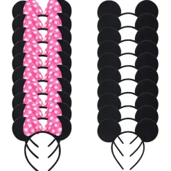 Musöron Huvudband Set med 20 st, Svart & Rosa Rosett> Huvudbonader