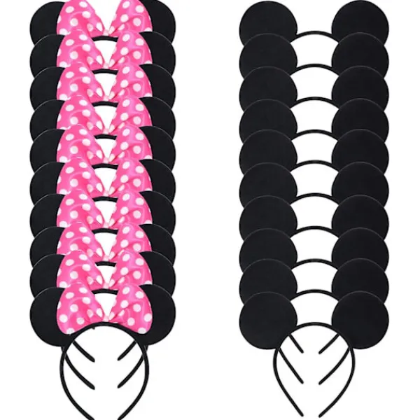 Musöron Huvudband Set med 20 st, Svart & Rosa Rosett> Huvudbonader