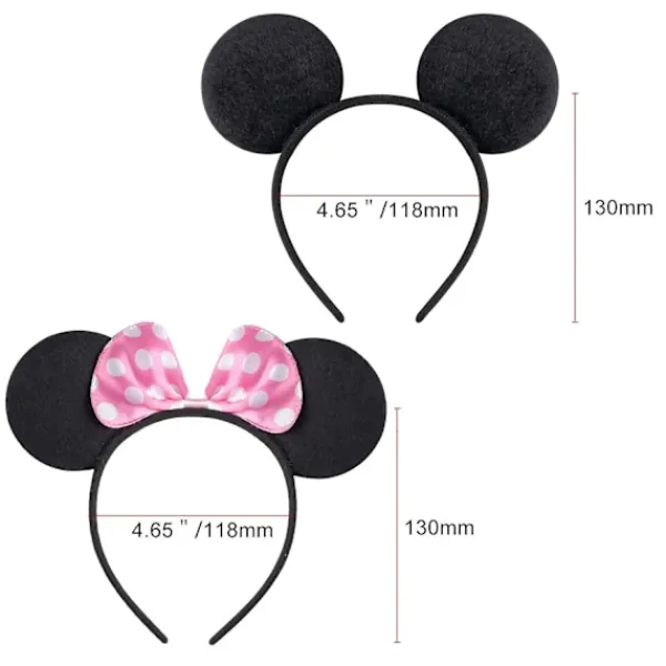 Musöron Huvudband Set med 20 st, Svart & Rosa Rosett> Huvudbonader