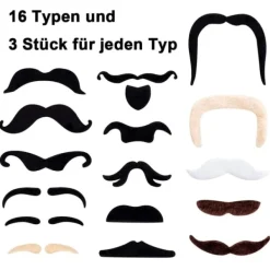 del Mustasch självhäftande 48 falska skägg för att limma Schnauzer Fake 48 st><noscript><img width=