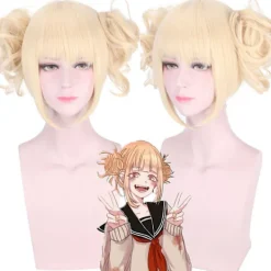 My Hero Academia Himiko Toga Cosplay Peruk – Blont Delat Hår med Tigerklo-klämmor, Värmebeständig Syntetisk **> Peruker