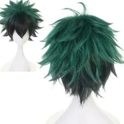 My Hero Academia Izuku Midoriya Cosplay Peruker Grön Svart Kort Peruk Med Bangs Syntethår ​​Peruker><noscript><img width=