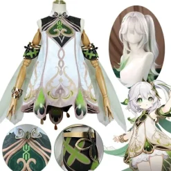 Nahida Cosplay Genshin Impact Nahida Minor Lord Kusanali Cosplay Kostym Flickklänningar Peruk Kostym Kläder Halloween Party Kostym P1> Huvudbonader