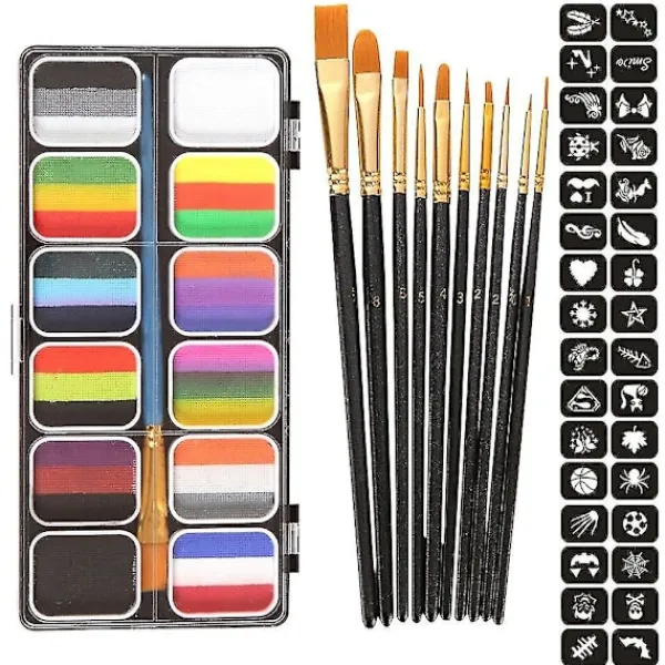 National Day Rainbow ansiktsmålning kostym ansiktskroppssminkning, med 10 penslar> Smink