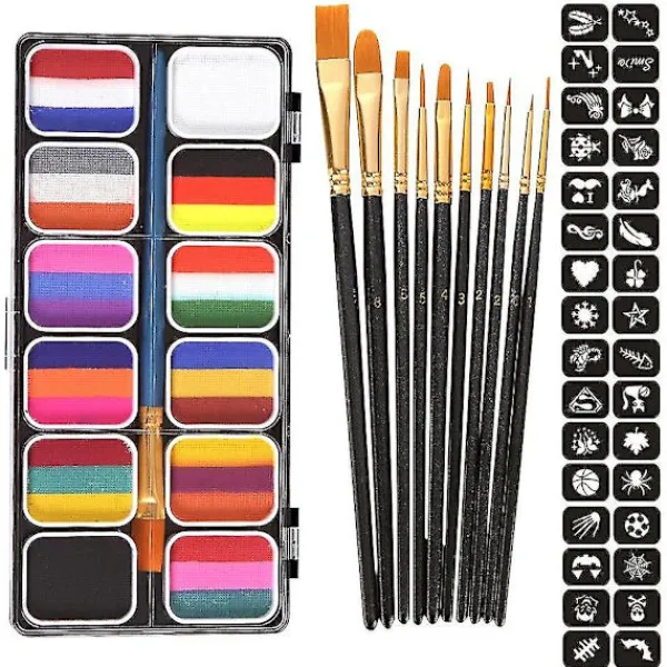 National Day Rainbow ansiktsmålning kostym ansiktskroppssminkning, med 10 penslar> Smink