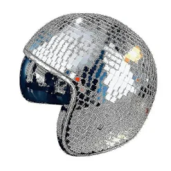 XL Nattklubb Disco Ball Hjälm med Infällbart Visir - Silver> Huvudbonader