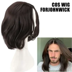 Naturlig peruk för John Wick Cosplay peruk Svart kort vågigt hår peruker> Peruker