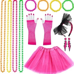 Neon 80-talsdräkter för set Tutu-kjol 3 3><noscript><img width=