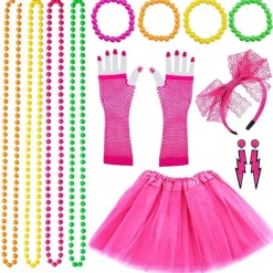 Neon 80-talsdräkter för set Tutu-kjol 3 3><noscript><img width=