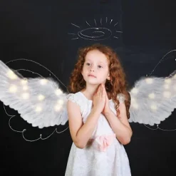 Ängelvingar, lysande ängelvingar och glorior med LED-lampor, vita ängelvingar Kostym_Kvalitetsgåvor 80*40cm><noscript><img width=