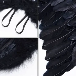 Ängelvingar, Svarta, Ängelkostym för kvinnor, med halo och svarta vingar, för flickor, fjädervingar[HK]><noscript><img width=