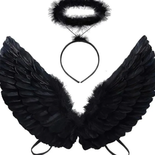 Änglavingar och gloria för vuxna, vita änglavingar för barn, Halloween, jul, svart> Tillbehör