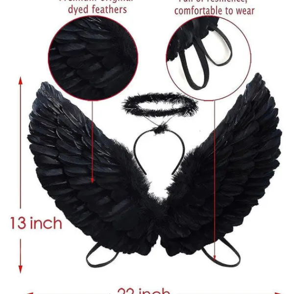 Änglavingar och gloria för vuxna, vita änglavingar för barn, Halloween, jul, svart> Tillbehör