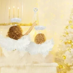 Änglavingar och Halo, Vita Änglavingar Fallna Änglavingar Halloween Maskeraddräkt för Vuxna Halloween Julparty Vit><noscript><img width=