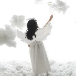 Änglavingar och Halo, Vita Änglavingar Fallna Änglavingar Halloween Maskeraddräkt för Vuxna Halloween Julfest Vit><noscript><img width=