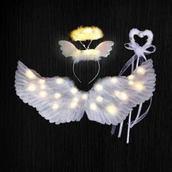 FMYSJ Änglavingar, 3-pack/set Ljusa Änglavingar och Glorior med LED-lampor, Barnkostym för Julafton, Fest (FMY) 65x35cm> Tillbehör