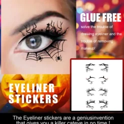 [NT] 4 par Halloween ögonklistermärken Skrämmande fladdermöss spindel ögondekoration för Halloweenfest bar sminkverktyg 4 par> Smink