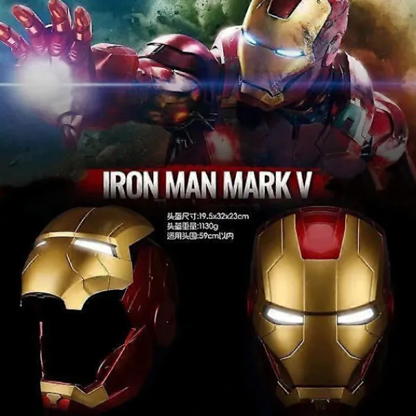 Ny Autoking 1:1 Mk5 Iron Man Hjälm Cosplay Engelsk Röstaktiverad Ögonglöd Modell Leksak Vuxen Elektrisk Bärbar Julklapp> Huvudbonader