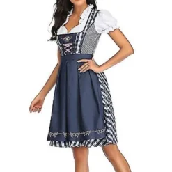 Ny Damkläder Tysk Oktoberfest Kostym Traditionell Bayerisk Öl Fraulein Karneval Piga Klänning Outfit (XXL Grå Blå)><noscript><img width=