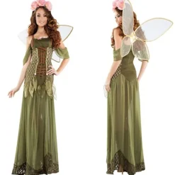 Ny Halloween-kostym 2024 Skoggrön Alv Blomma Fe Dam Ros Fe Prinsessa Kostym XL> Dräkter