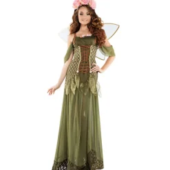Ny Halloween-kostym 2024 Skoggrön Alv Blomma Fe Dam Ros Fe Prinsessa Kostym XL> Dräkter