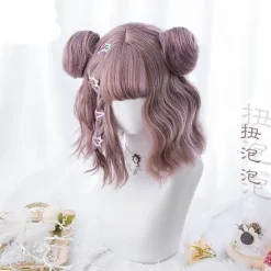 Ny Harajuku Kawaii Lolita Daily Gothic Kort Lockig Hår Cosplay Kostym Peruk För Dam Halloween Fest Med Bullar + Perukmössa> Peruker