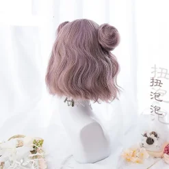 Ny Harajuku Kawaii Lolita Daily Gothic Kort Lockig Hår Cosplay Kostym Peruk För Dam Halloween Fest Med Bullar + Perukmössa> Peruker