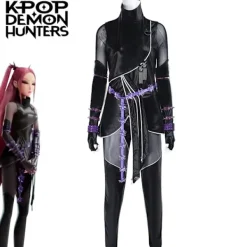 Ny K-POP Demon Hunters Cosplay Kostym Rumi Mira Zoey Anime Klänning Outfit&Rumi Svart Kostym&130 130><noscript><img width=