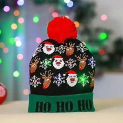 Ny LED Julhatt Kreativ Blinkande LED-Lampa Stickad Mössa Snögubbe Vinter Varm Färg Stickad Mössa Julklapp28> Huvudbonader