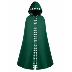 Ny stil Herr Månfaser Grafiskt Tryck Hooded Cape, Mystisk Medeltida Renässans Lång Kappa Ritual Robe För Halloween Party Present Svart L(40)><noscript><img width=
