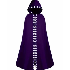 Ny stil Herr Månfaser Grafiskt Tryck Hooded Cape, Mystisk Medeltida Renässans Lång Kappa Ritual Robe För Halloween Party Present Svart L(40)><noscript><img width=
