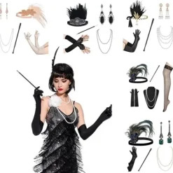 NY 1920-tals Flapper-dräkt Pannband Halsband Handskar Armband Gatsby M F Onesize F F Onesize> Dräkter